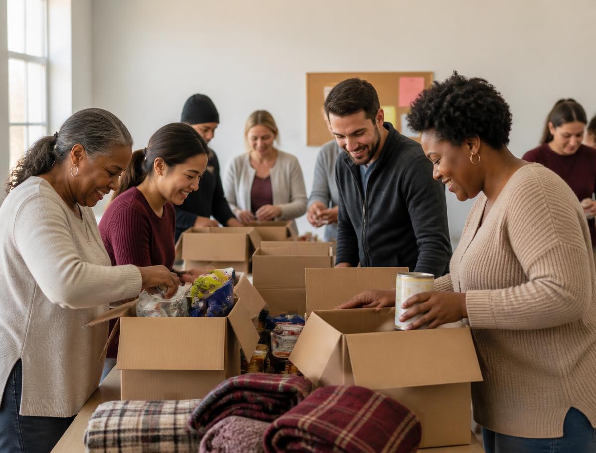 Community volunteers preparing donated supplies